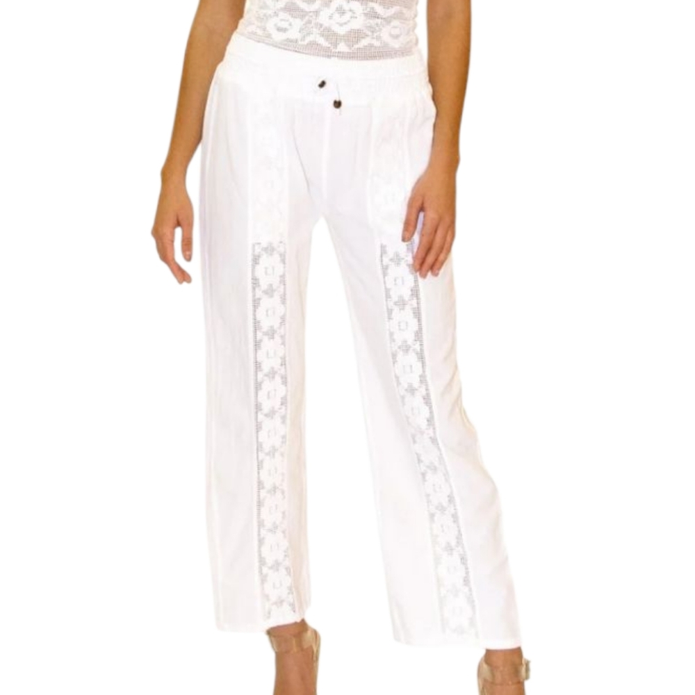 SEASPICE RESORT WEAR Magnolia Crochet Front Gauze Wide Leg Pants M